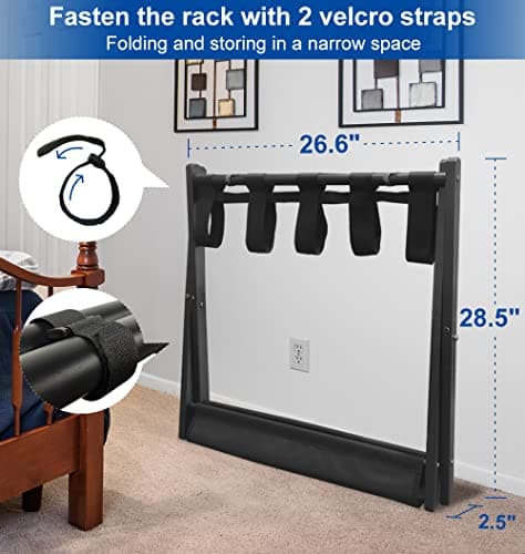 Black Foldable Suitcase Stand with Shelf, Hotel Guest Room Essential, 1 Pack