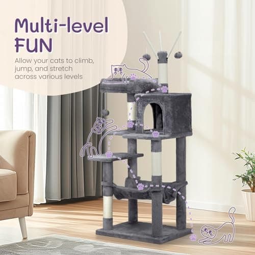 Dark Grey 57 inch Cat Tree with Toy and Scratching Posts