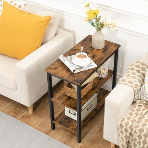 HOOBRO 3-Tier Rustic Brown & Black End Table, Industrial Design, Easy Assembly