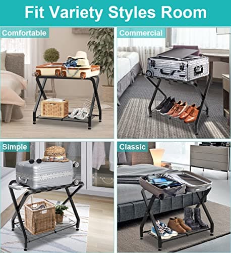 2-Tier Foldable Steel Luggage Rack, Black, 1 Pack