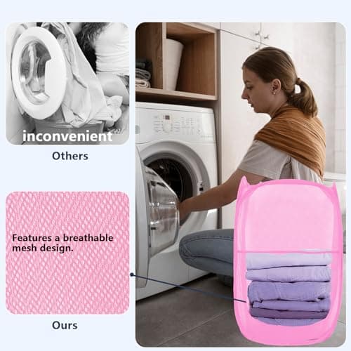 Collapsible Pink Pop Up Laundry Hamper for Travel and Storage