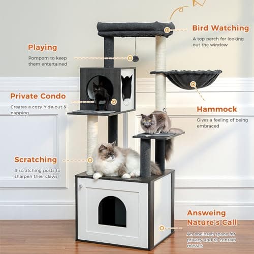 Cat Tower with Litter Box Enclosure for Large Cats