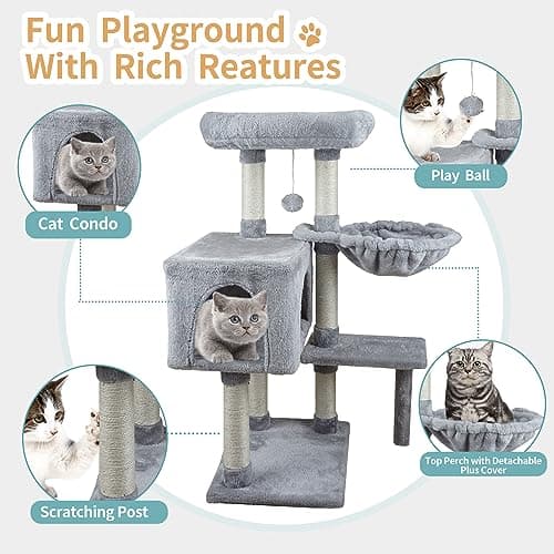 Kiyumi Multi-Level Cat Tree with Scratching Post & Hammock for Indoor Cats