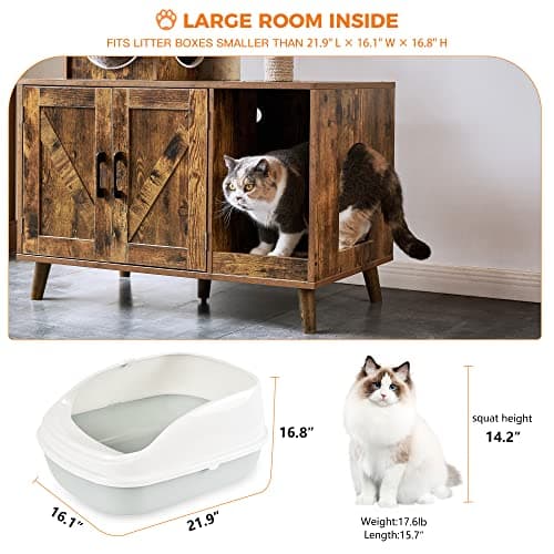 Modern Cat Tree with Litter Box Enclosure for Large Indoor Cats
