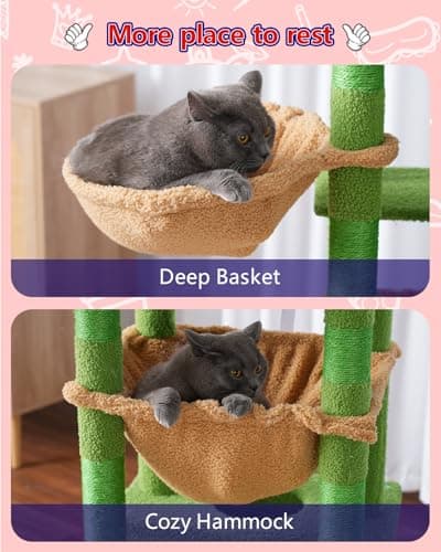 Large Cat Tree Tower GCT030-MGY: 8 Scratching Posts, 2 Platform Condos, Green & Brown