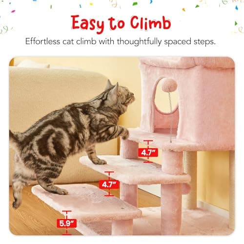 Pink 3-Step Cat Tree, 28.7" Scratching Tower for Indoor Cats