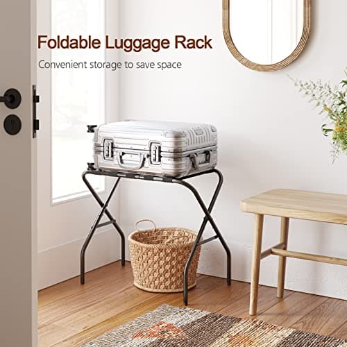 Foldable Metal Luggage Rack for Guest Room, Bedroom, Hotel - Holds up to 110 lb, Easy Assembly