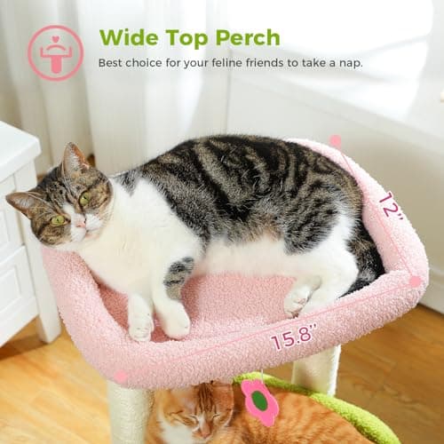 PEQULTI Indoor Cat Tree with Private Condo and Sisal Scratching Posts, Pink