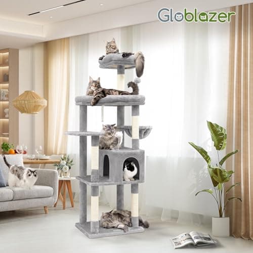 68-inch Sturdy Cat Tree for Adult Big Cats, 20 lbs Heavy Duty Light Grey