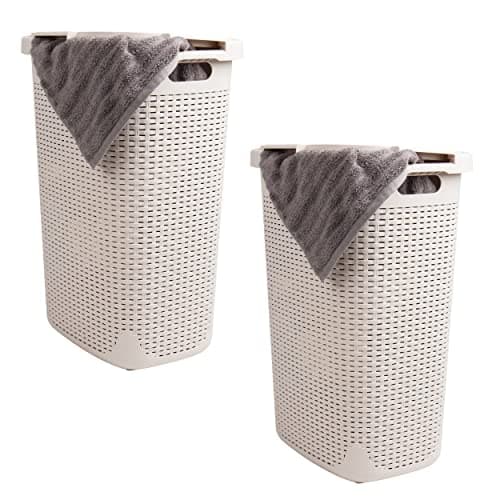 60L Slim Laundry Hamper with Lid, Set of 2, Ivory