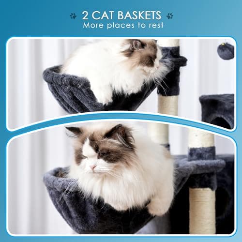 Smoky Gray Hey-brother 74" Multi-Level Cat Tree with 3 Condos & 2 Decks for Indoor Cats MPJ035
