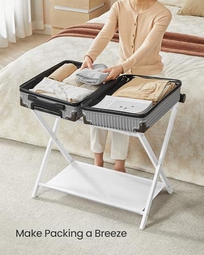 Luggage Racks for Guest Room, Set of 2, Steel Frame, Foldable - Cloud White