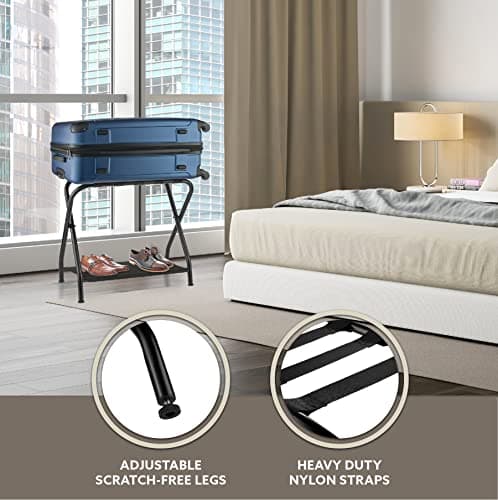 Bartnelli 2-Pack Premium Luggage Rack with Folding Shelf