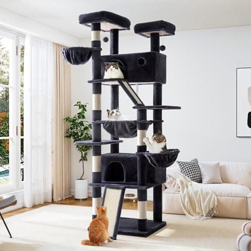 Allewie 81" Tall Multi-Level Cat Tree with Condo, Hammock & Scratching Post, Grey — Dark Grey