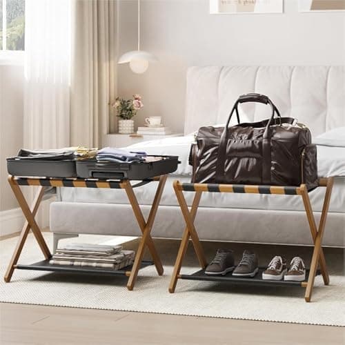 Folding Luggage Rack for Guest Room, Wood Finish - Holds up to 131 lb
