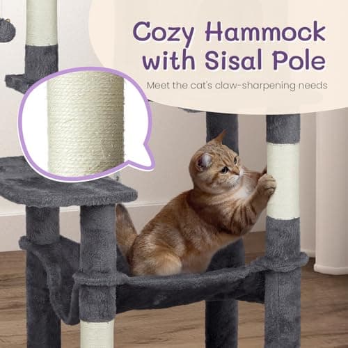Dark Grey 57 inch Cat Tree with Toy and Scratching Posts