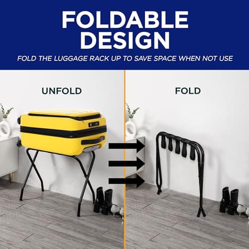 Black Metal Luggage Rack Set of 4 with Nylon Straps