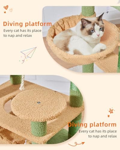 Taoqimiao 71-Inch Multi-Level Cat Tree with 10 Scratching Posts & 2 Caves