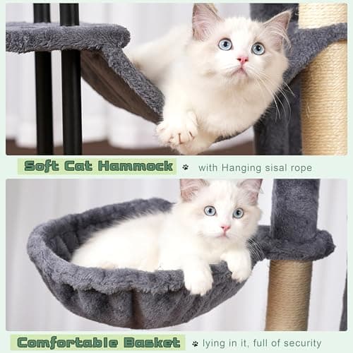 Smoky Gray 43.3 inch Sturdy Cat Tree Tower for Cats and Kittens