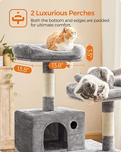 Feandrea Light Gray Cat Tree with Scratching Posts & Hammock