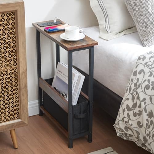 Slim Charging End Table with Storage for Small Spaces and Bedrooms