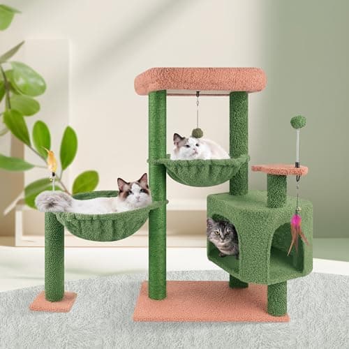 YOUPET 33.46" Cactus Cat Tree Tower with Hammock and Scratching Post, Green
