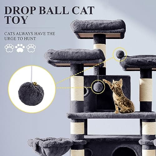 Allewie 68" Smokey Grey Cat Tree with Towers and Condo