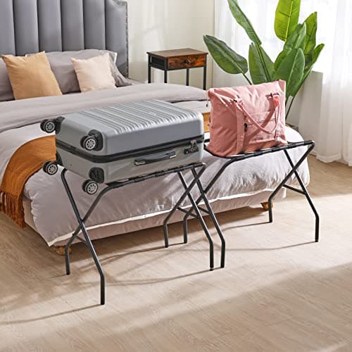 Foldable Metal Luggage Rack for Guest Room, Bedroom, Hotel - Holds up to 110 lb, Easy Assembly