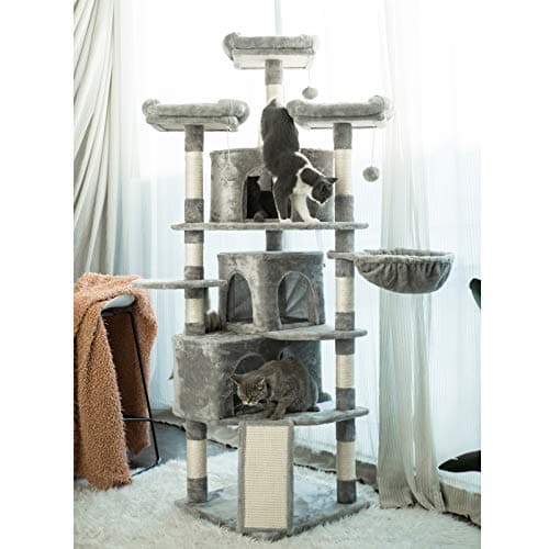 Hey-Brother XL Cat Tree 73.4" Light Gray MPJ032W 3 Caves 3 Perches