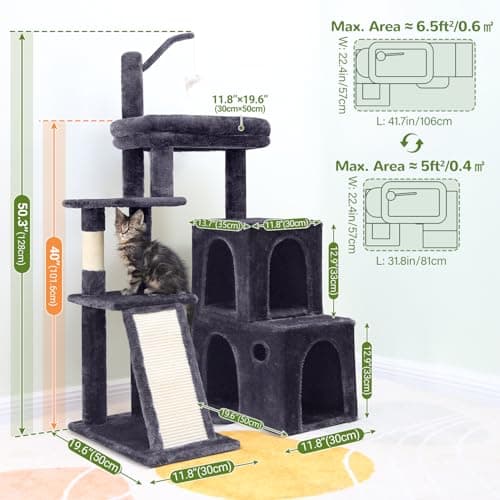 F50 Heavy Duty Cat Tree Tower for Large Indoor Cats, Dark Grey
