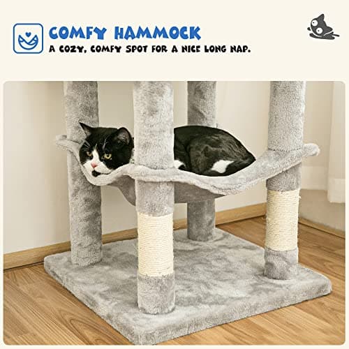 Stable Light Gray MWPO 63.8inch Multi-Level Cat Tree for Large Cats