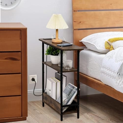 Slim Charging End Table with 3-Tier Stand for Living Room
