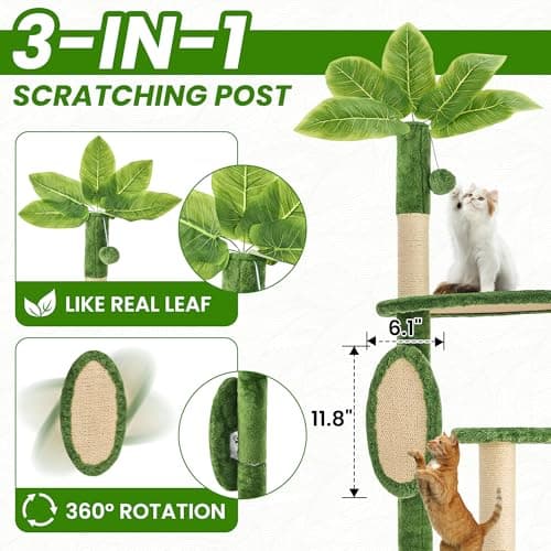 55 Inch Green Cat Tree Tower with Hammock & Sisal Scratch Post for Kittens & Adults