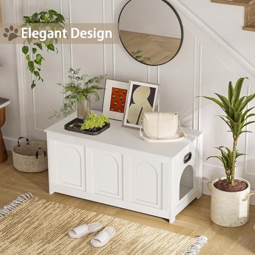 DINZI LVJ Hideaway Cat Litter Box, Flip Top & Sturdy Enclosure, White