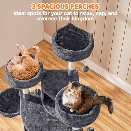 Yaheetech Large Cat Condo with Sisal Platforms & Scratching Posts, Dark Gray