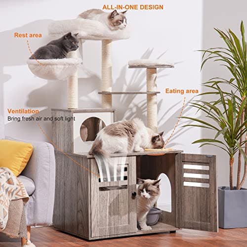 Modern Style Cat Tree with Large Platform and Condo
