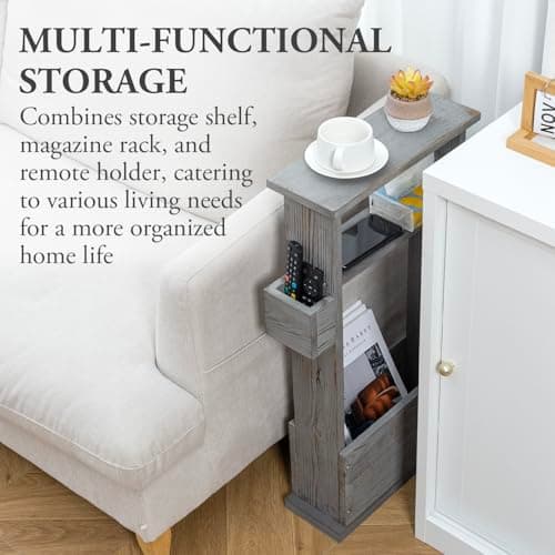Vintage Gray Wood Narrow Side Table with Storage Shelf