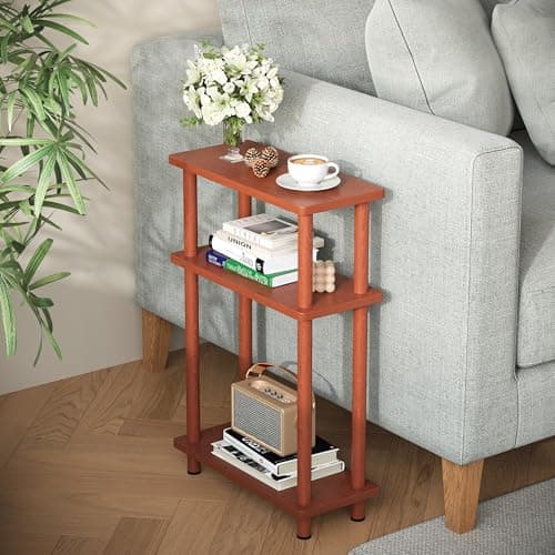 Apicizon Black 3-Tier Narrow Side Table with Storage — Dark Brown