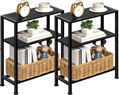 Slim Black 2-Tier Side Table for Small Spaces in Living Room, Bedroom, and Kitchen — Black-3tier