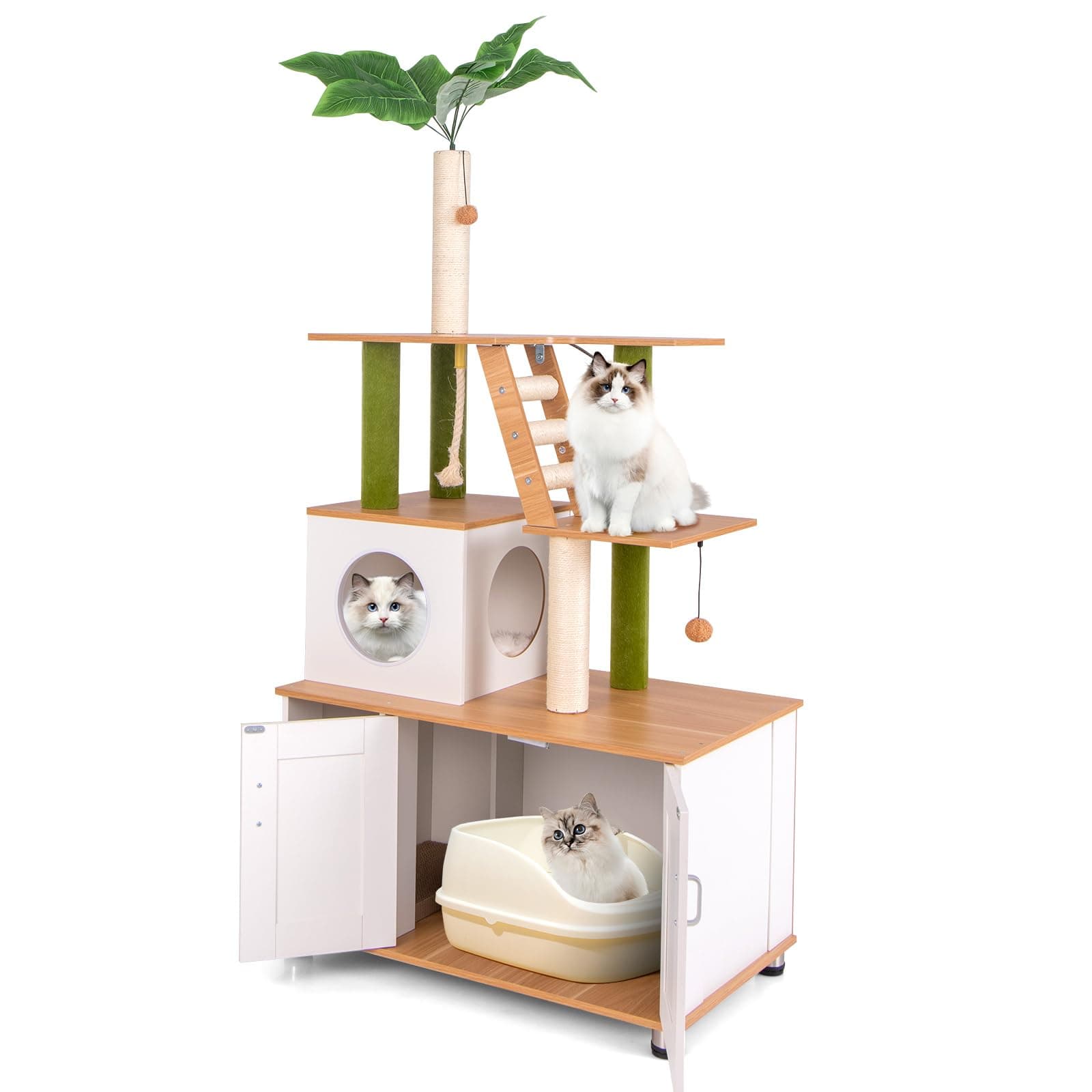 PETSITE Multi-Level Cat Tree with Litter Box & Scratching Posts