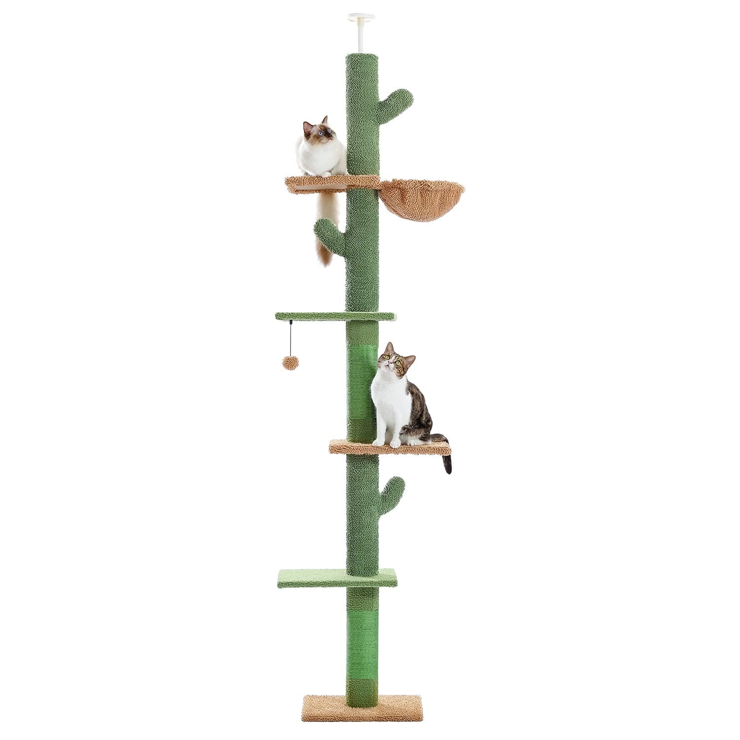 PAWZ Road Cat Tree: Cactus Climbing Tower, 95-108 Inches, 5 Levels, Hammock & Balls