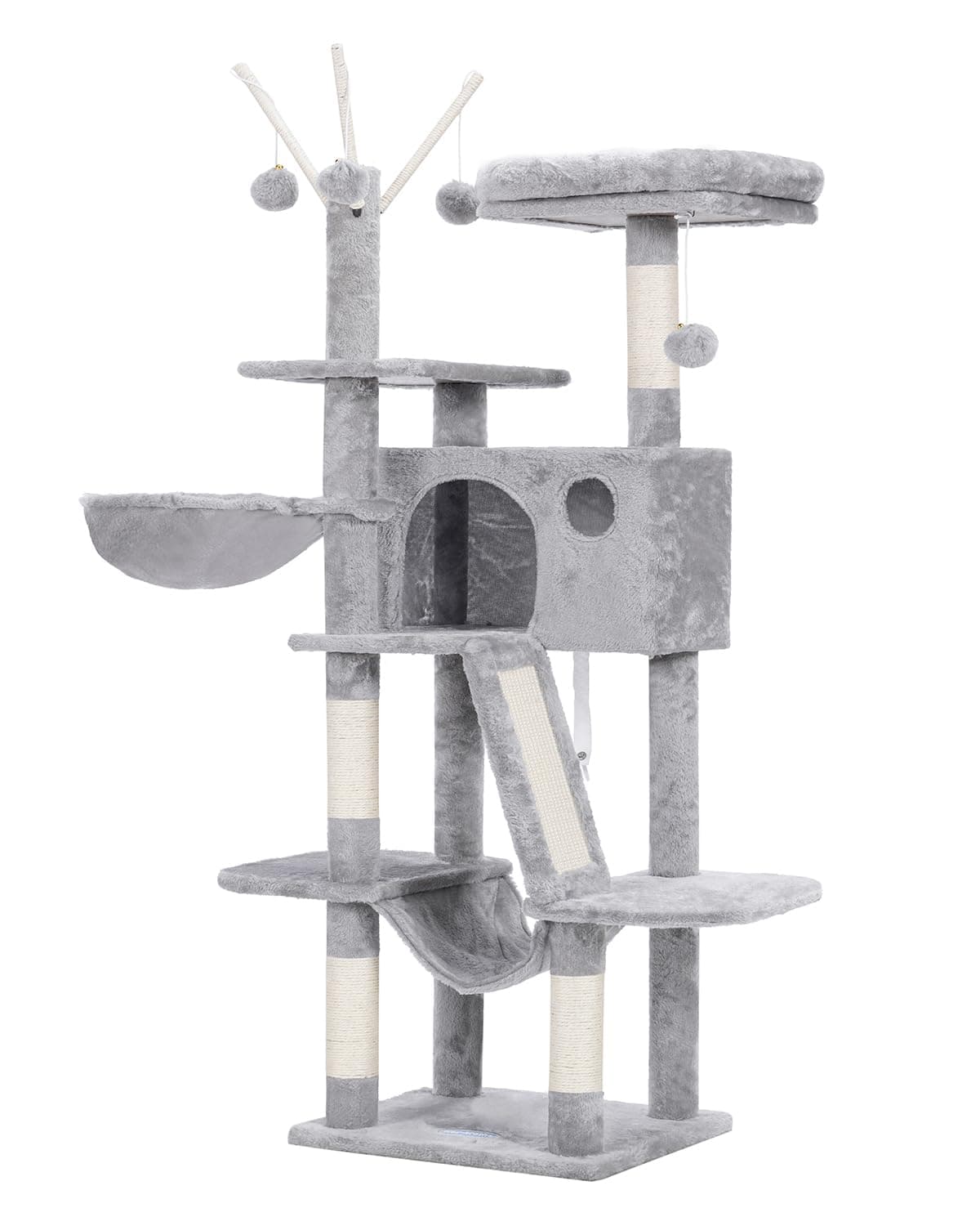 MPJ019-SW Hey-Brother Light Gray Cat Tree 53" Tower Padded Bed & Hammocks