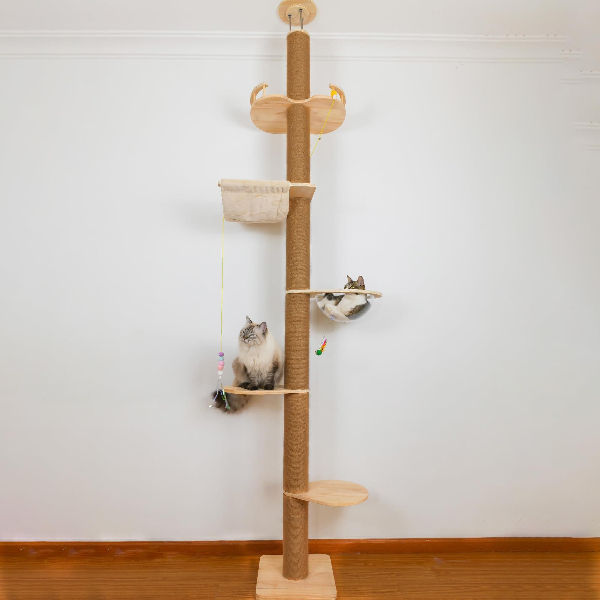 Adjustable 5-Tier Cat Tree 50-120 inches High Hemp Scratching Post