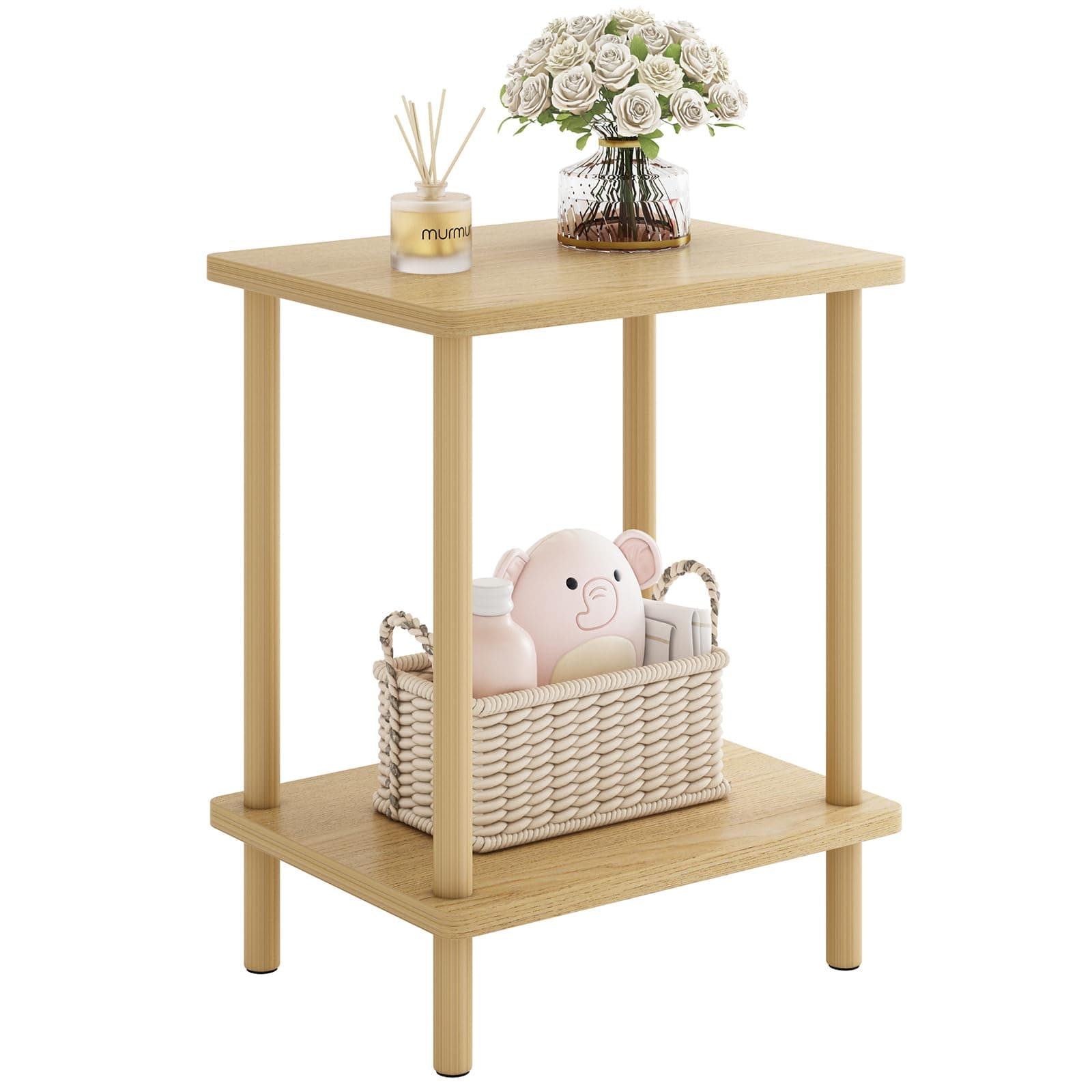 Fixwal Natural Wood End Table, No-Tool Assembly Living Room Nightstand