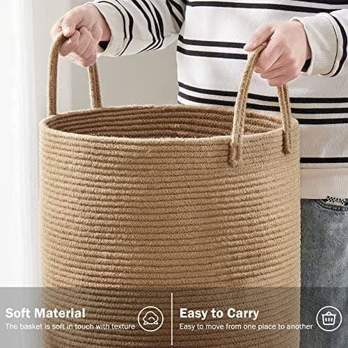 YOUDENOVA Tall 58L Jute Rope Laundry Hamper for Bedroom and Baby Nursery