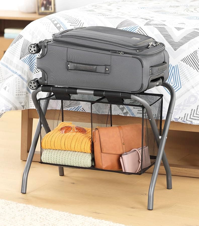 Whitmor Commercial Quality Foldable Chrome Luggage Rack — Black