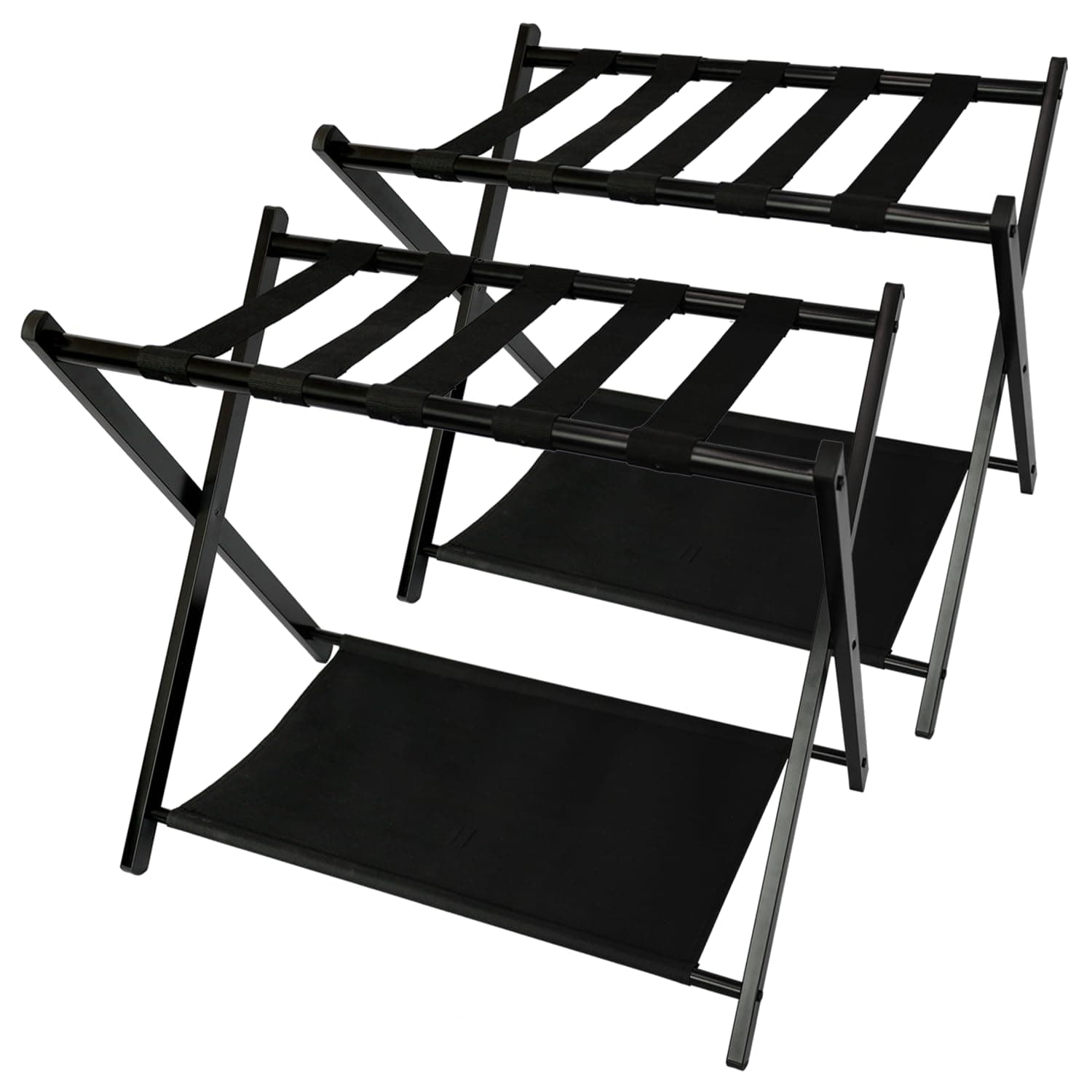 2-Pack Foldable Steel Luggage Rack with Fabric Shelf for Bed & Guest Rooms