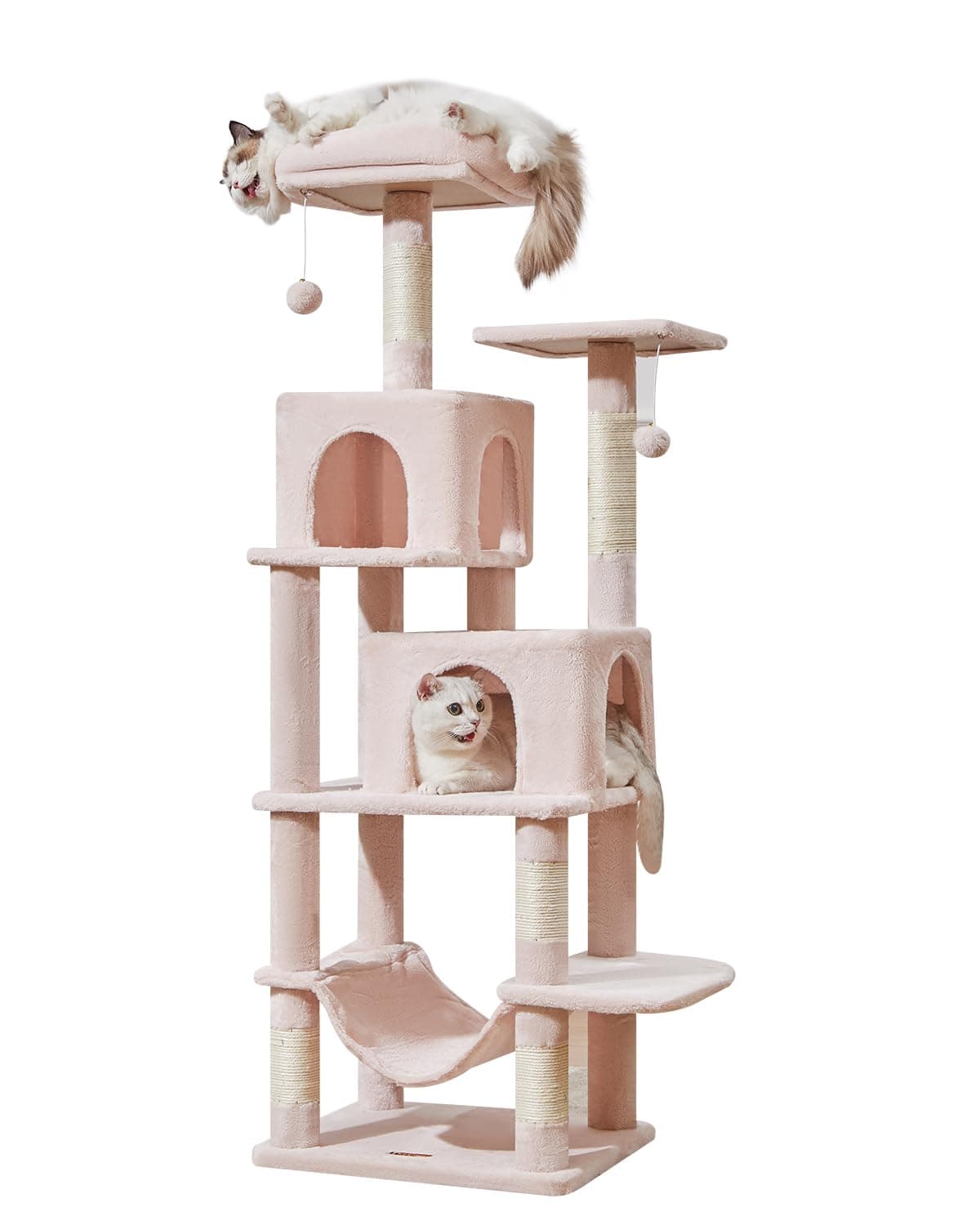 Jelly Pink Taoqimiao 61-Inch Multi-Level Cat Tree with 5 Scratching Posts