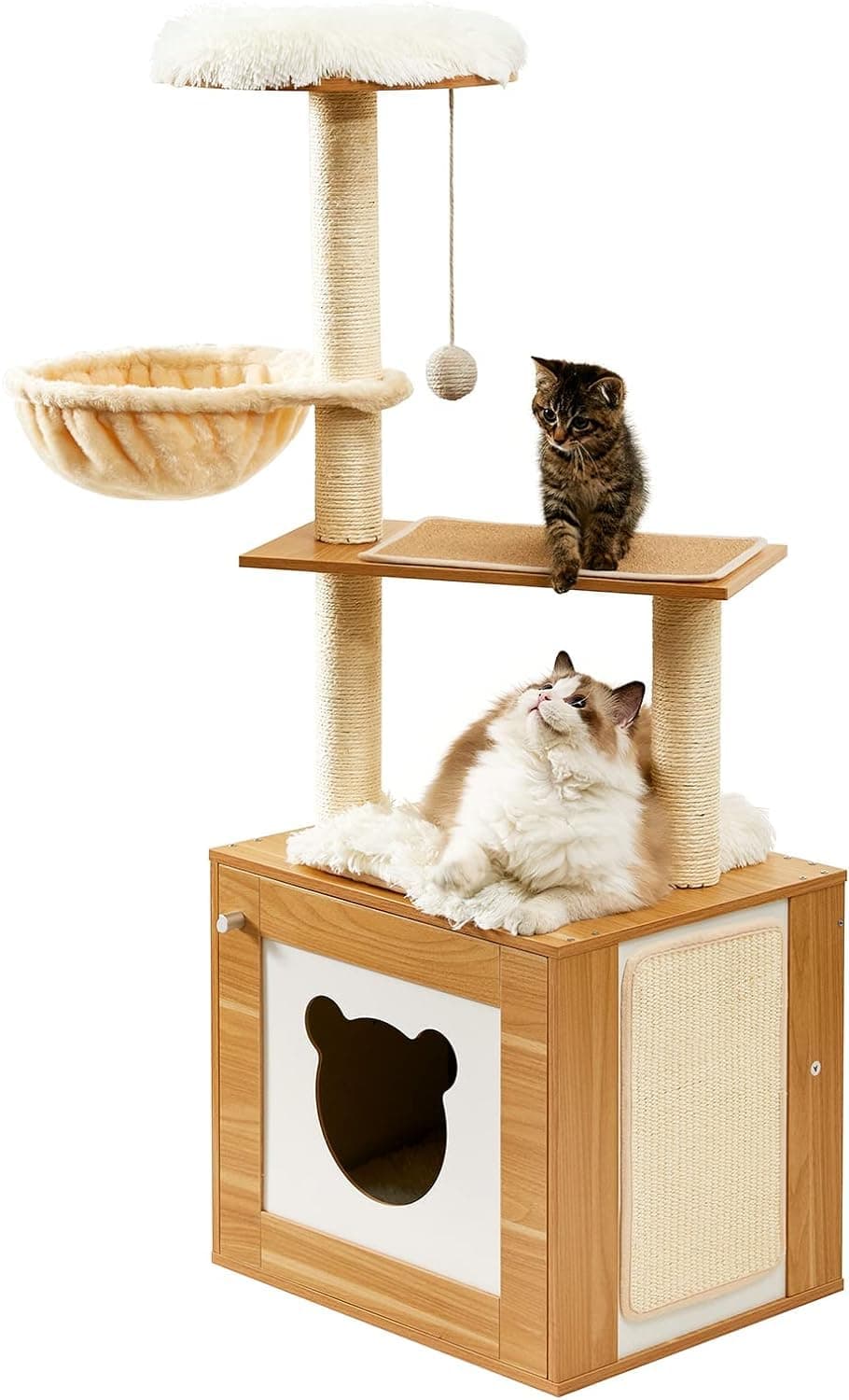 Modern Cat Tower with Litter Box and Scratching Post for Indoor Cats
