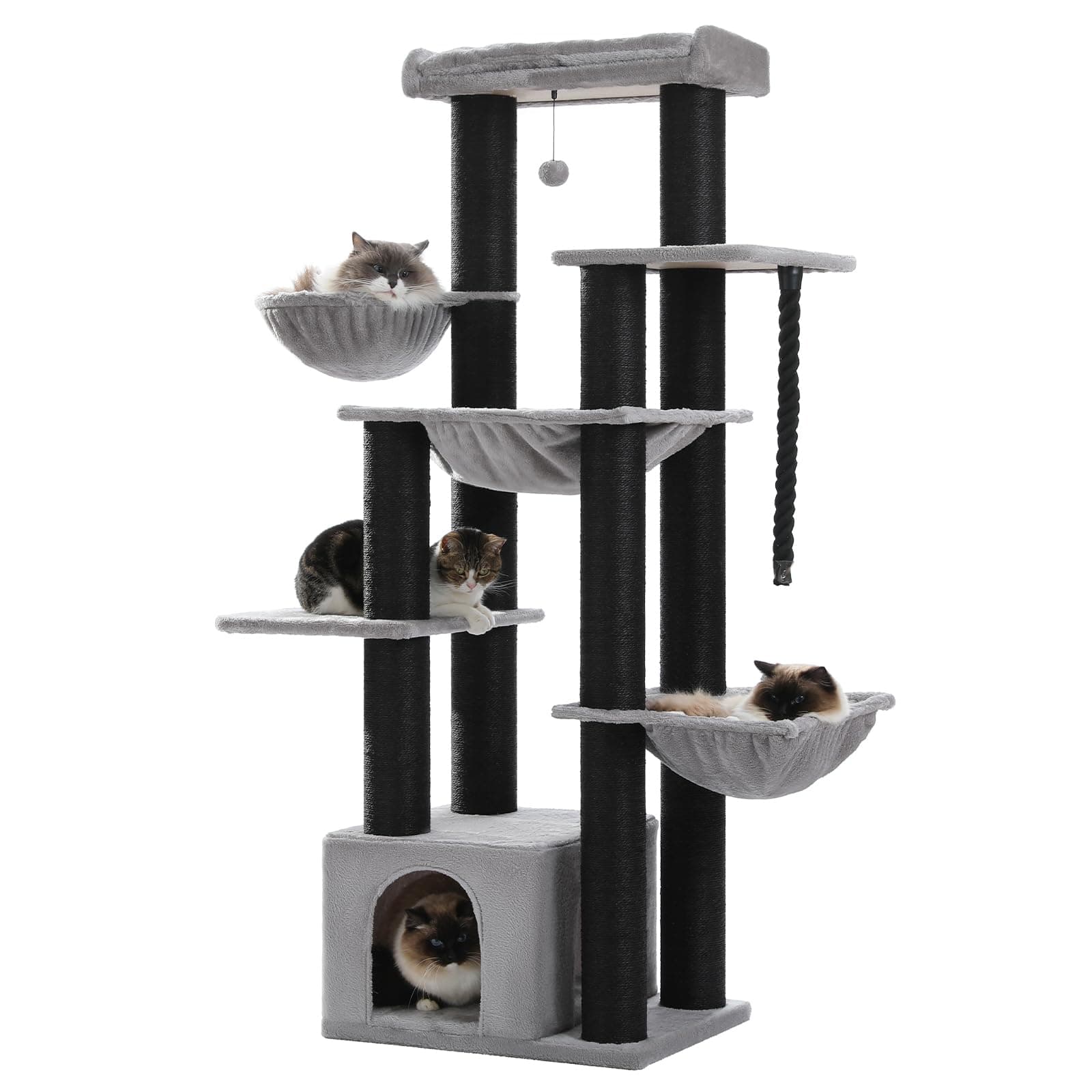 XXL Heavy-Duty Cat Tree for Large Cats with 13 Thick Scratching-posts & Spacious Perch - Black